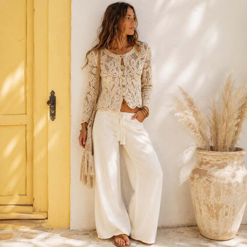 Unbranded Cream Floral Crochet Lace Cardigan
